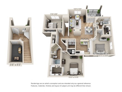 Floor plan for 3 beds, 2 baths, 1485 sqft